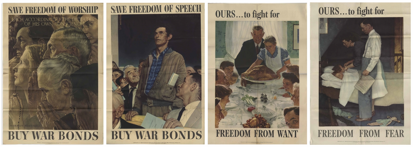 Norman Rockwells Original 1943 Four Freedoms Poster Set -- Each Measures 20 x 28